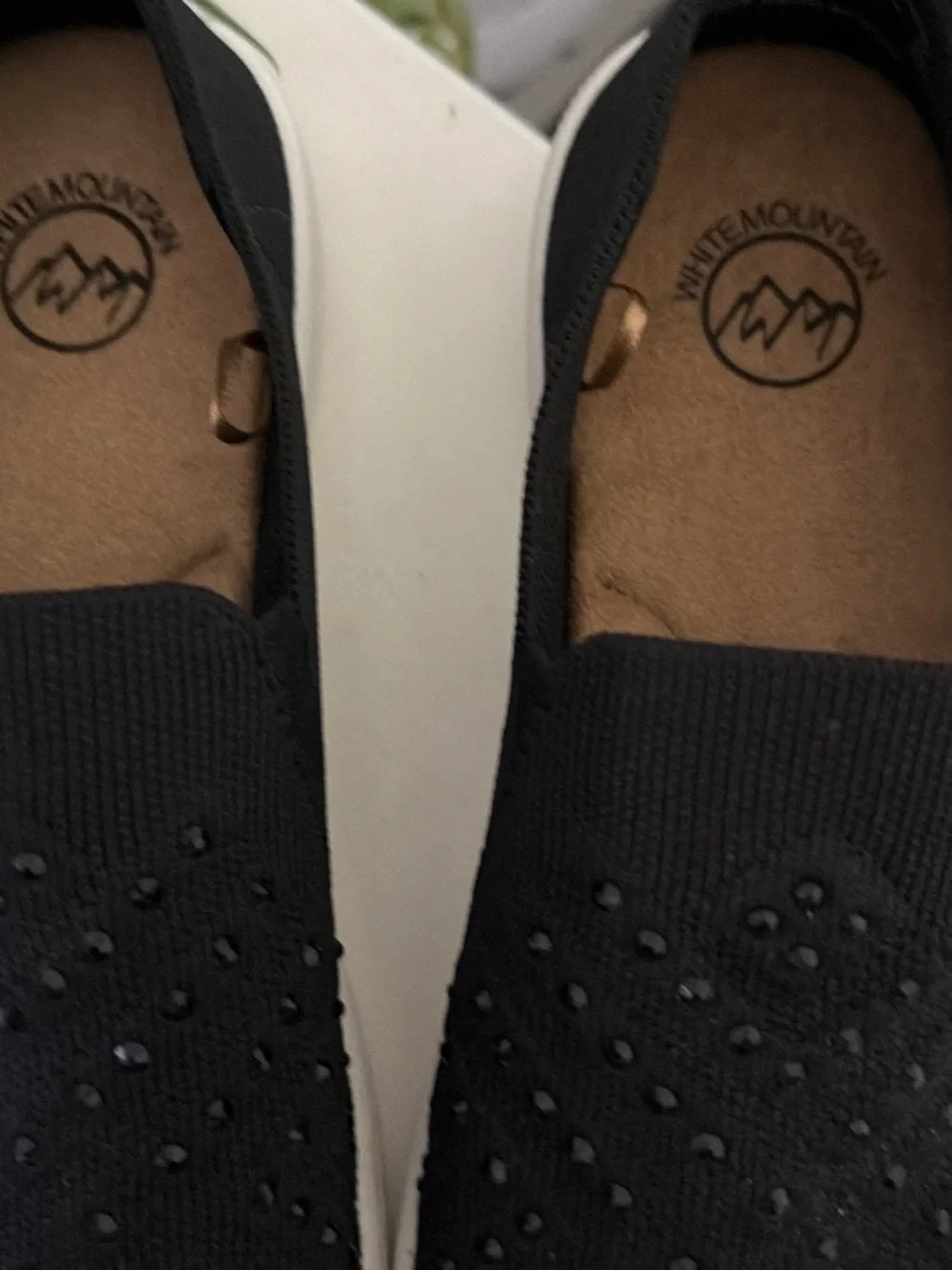 White Mountain Black Slip-On Knit Sneakers with Embellished Upper
